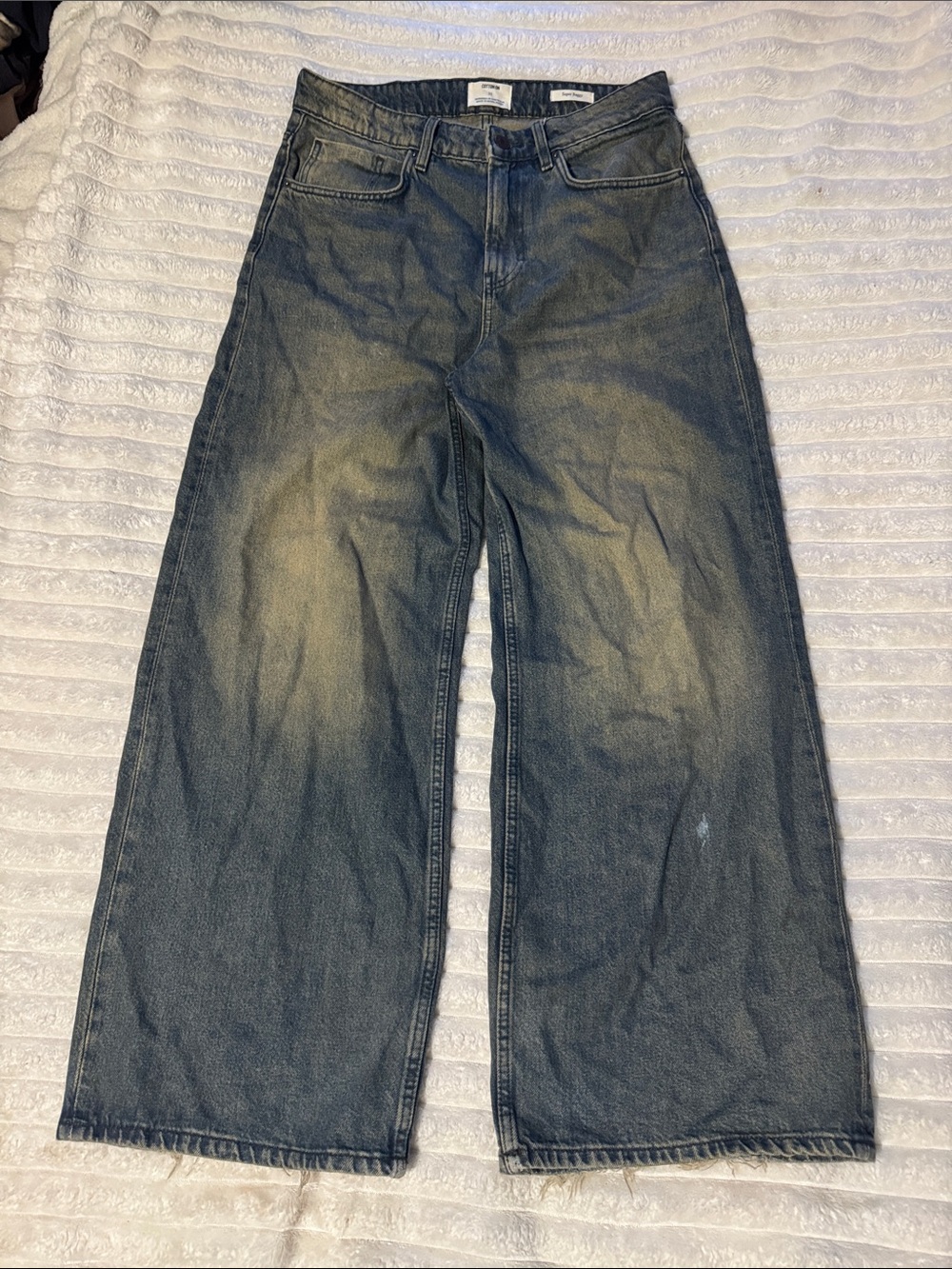 Cotton On Men’s Wide Leg Jeans - Blue with Faded Tan Highlights